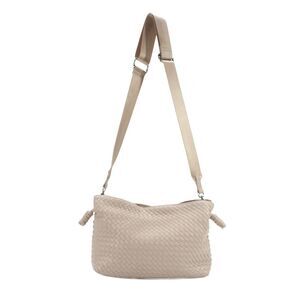 Haute Shore Womens Leather Woven Cossbody Handbag Beige